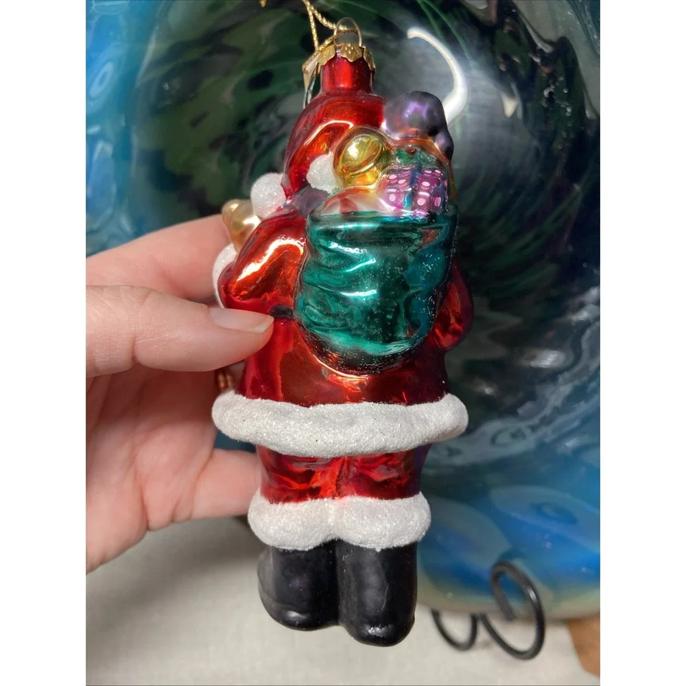 Polonaise Kurt Adler Black American Santa Claus Glass Christmas Ornament Tag+Box